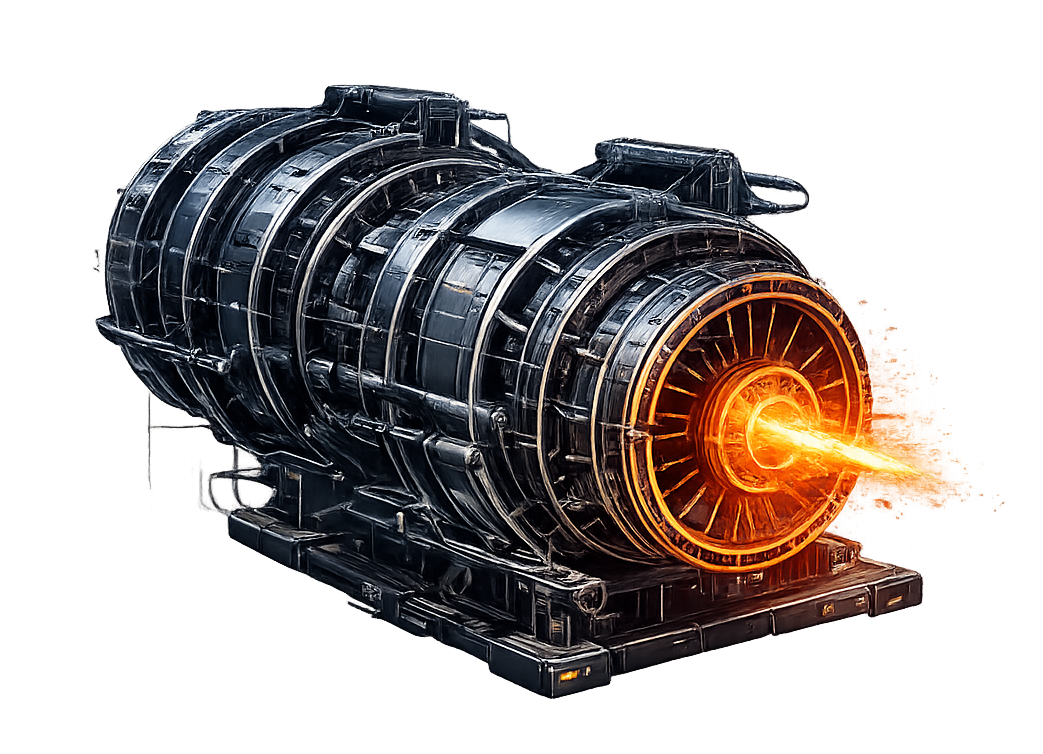 Blueprint-style turbo engine illustration